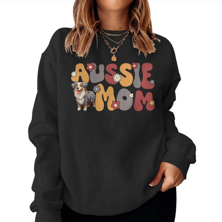 Australian Shepherd Blue Merle Groovy Aussie Mom Women Sweatshirt