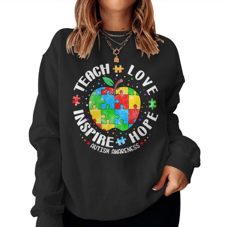 Autism Awareness Teacher Apple Teach Hope Love Inspire Women Sweatshirt