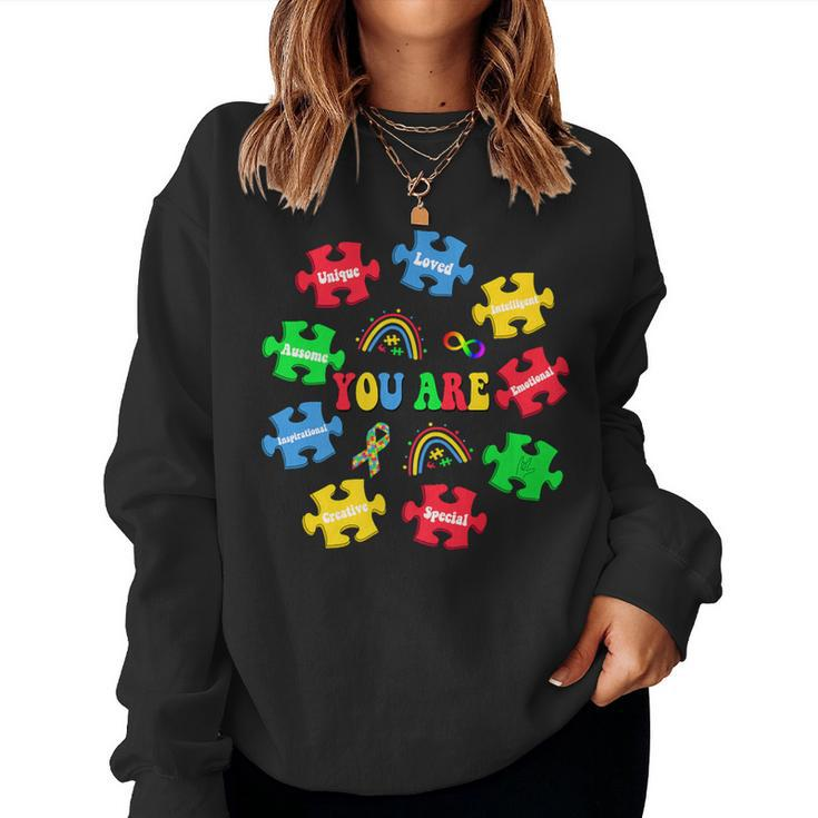 You Are Awesome Autism Rainbow Puzzles Autism Awareness Women Sweatshirt
