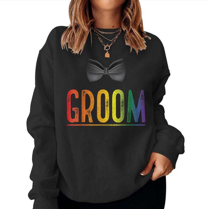 Bachelor Party Rainbow Gay Pride Groom Bow Tie Women Sweatshirt