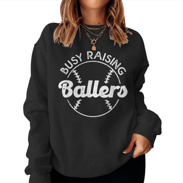 Baseball Dad Busy Raising Ballers Mom Of Baseball Players Women Sweatshirt