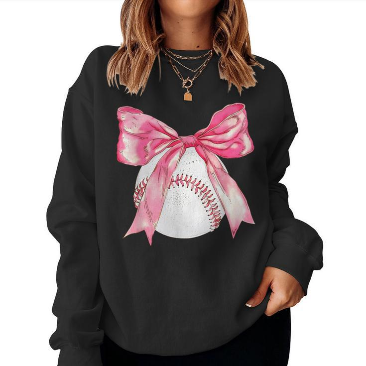 Baseball Mom Coquette Pink Bow Baseball Mama Women Sweatshirt