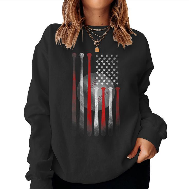 Baseball Usa Flag American Flag Vintage Women Sweatshirt