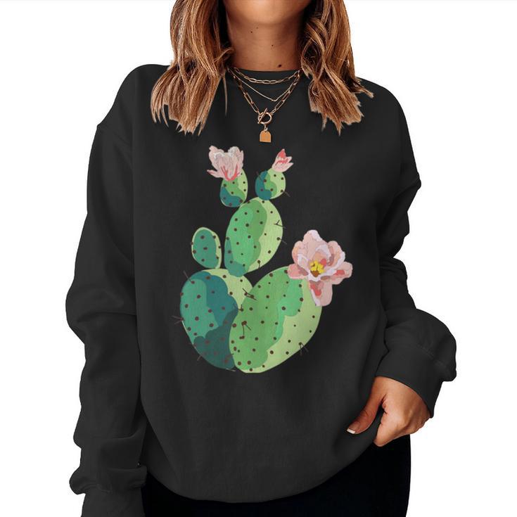 Beautiful Cactus Tree Pink Flowers Hand Drawn Painting Women Sweatshirt