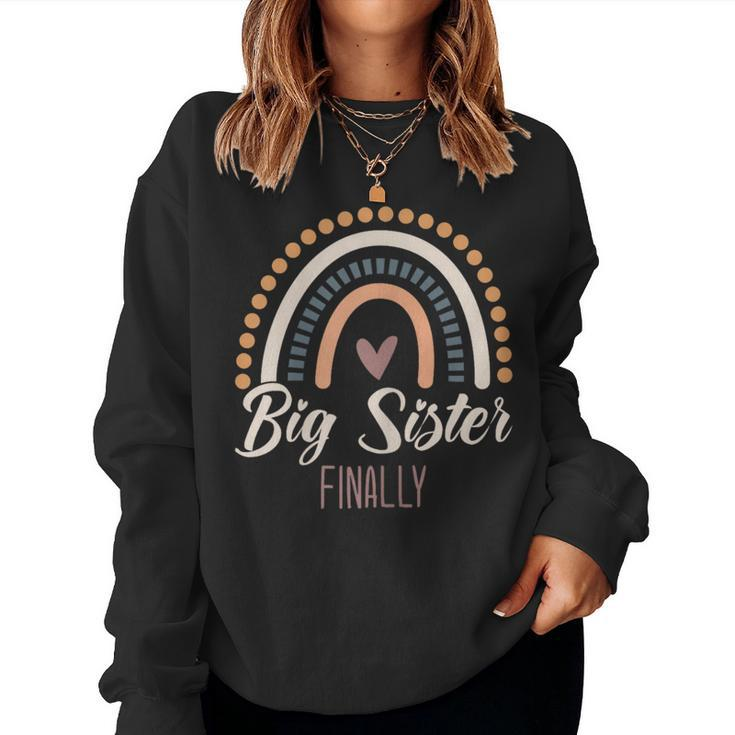 Big Sister Finally 2024 Girls Boho Rainbow Big Sis Sibling Women Sweatshirt