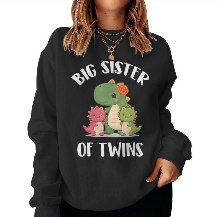 Big Sister Of Twins Dinosaur Girls Women Sweatshirt