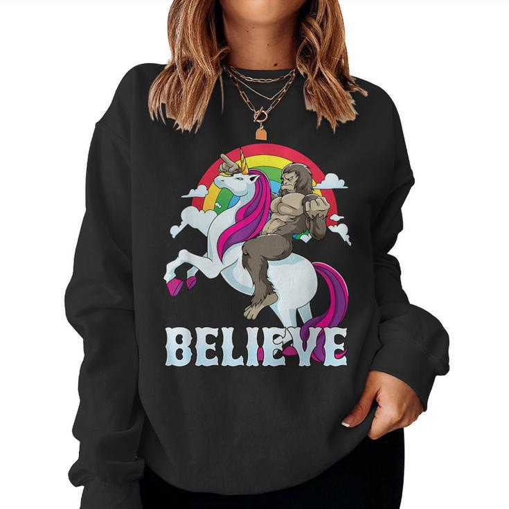 Bigfoot Riding Unicorn Rainbow Sasquatch Believe Women Sweatshirt