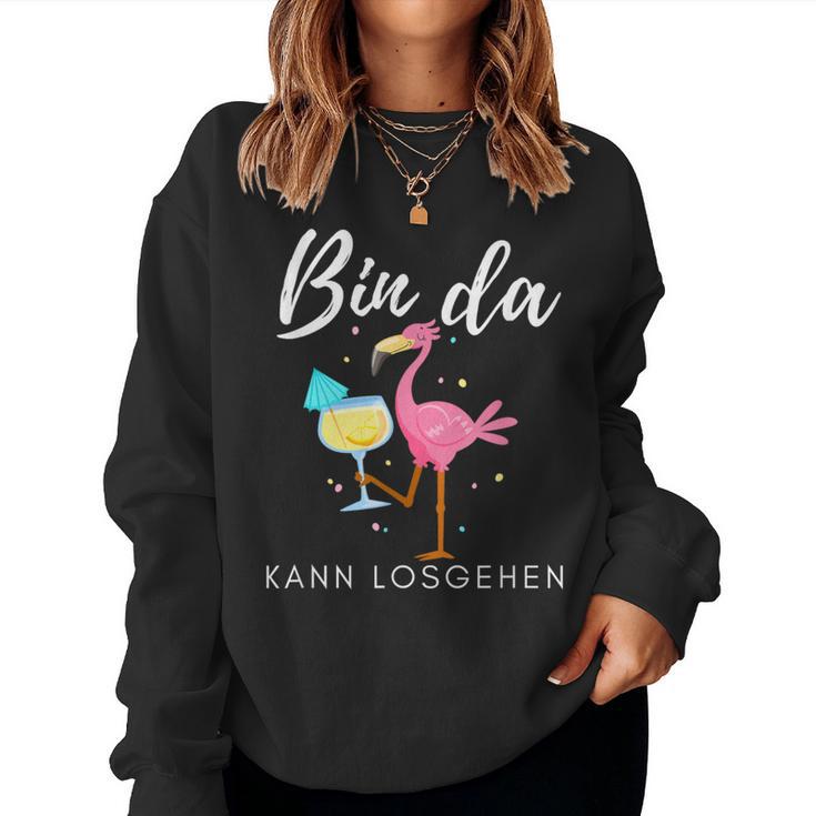 Bin Da Kann Losgehen Flamingo Mit Sekt Sweatshirt Frauen