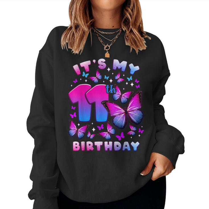 Birthday Girl 11 Year Old Butterfly Number 11 Women Sweatshirt