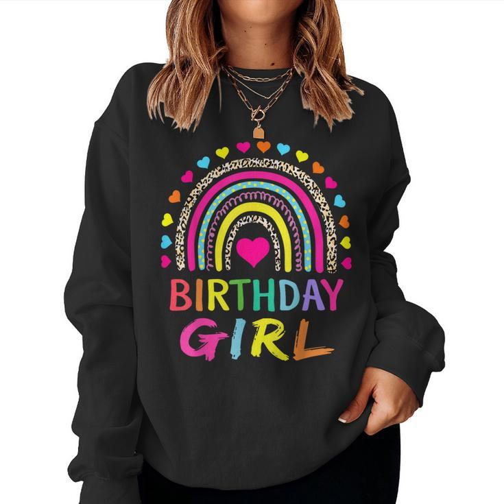 Birthday Girl Leopard Rainbow Birthday Party Family Women Sweatshirt