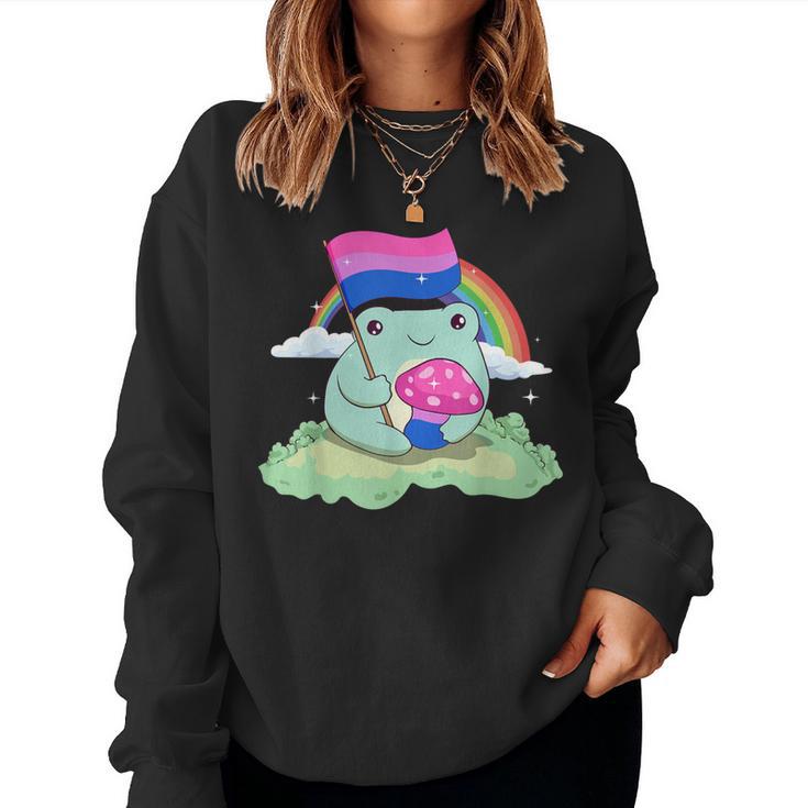 Bisexual Pride Bi Kawaii Frog Mushroom Bisexual Flag Lgbt Women Sweatshirt