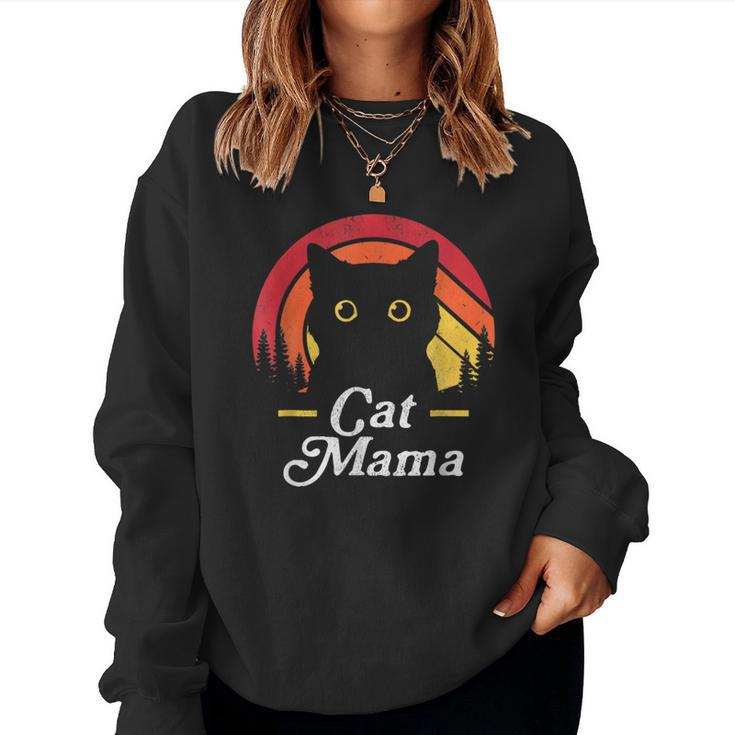 Black Cat Mom Mama Retro Wildlife Happy Mother's Day 2024 Women Sweatshirt