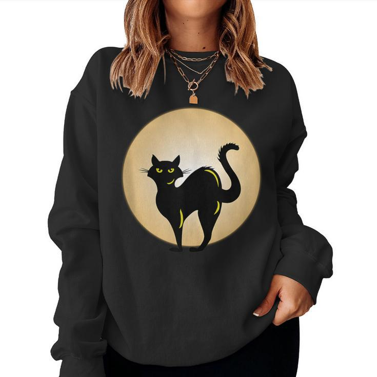 Black Cat And Moon Awesome Cat Lovers Cat Mom Cat Dad Women Sweatshirt