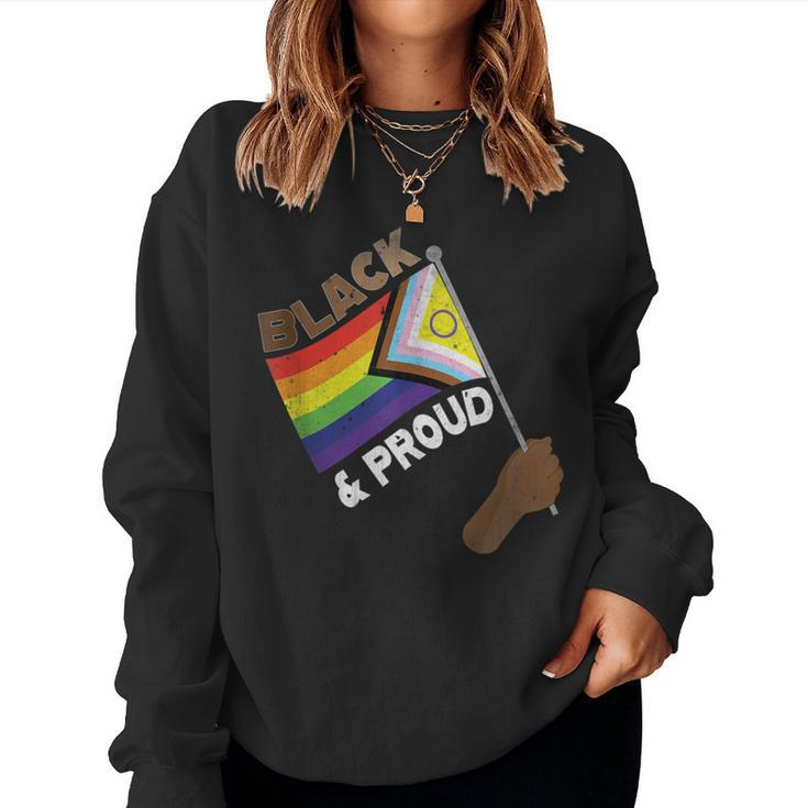 Black Gay Proud Progress Pride Flag Rainbow Vintage Women Sweatshirt
