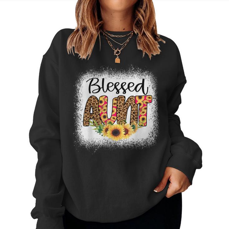 Blessed Aunt Bleached Cheetah Print Sunflowers Auntie Women Sweatshirt