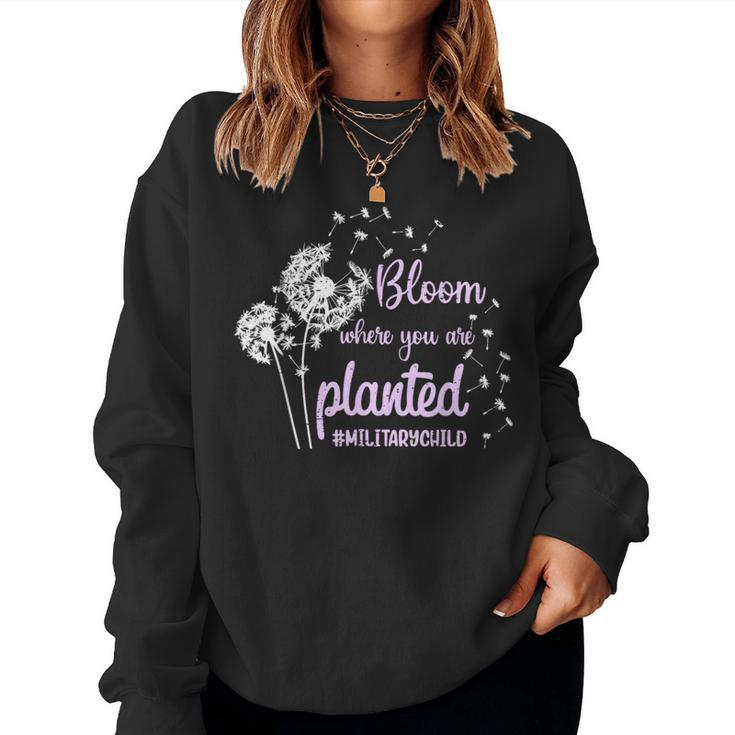Bloom Where You Are Planted Dandelion Purple Up Military Kid Women Sweatshirt