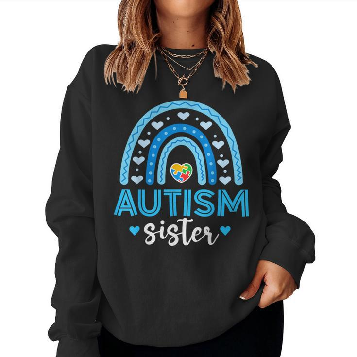 Blue Rainbow Autism Awareness Sister Heart Puzzle For Girls Women Sweatshirt