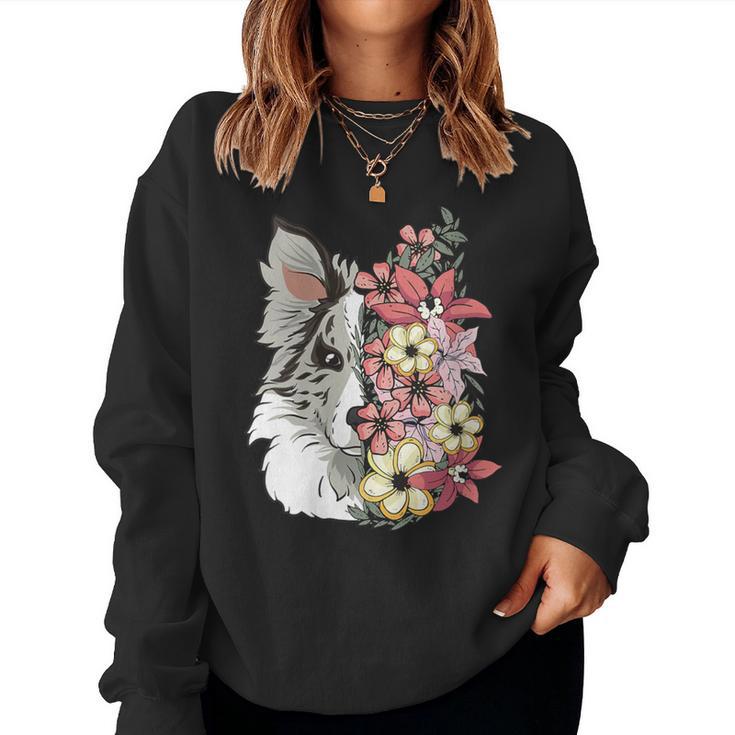 Border Collie Blue Merle Con Flores Cuello Sudadera Mujer