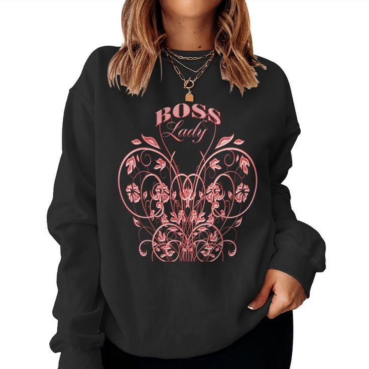 Boss Lady Pink Floral Butterfly Swirl Women Sweatshirt