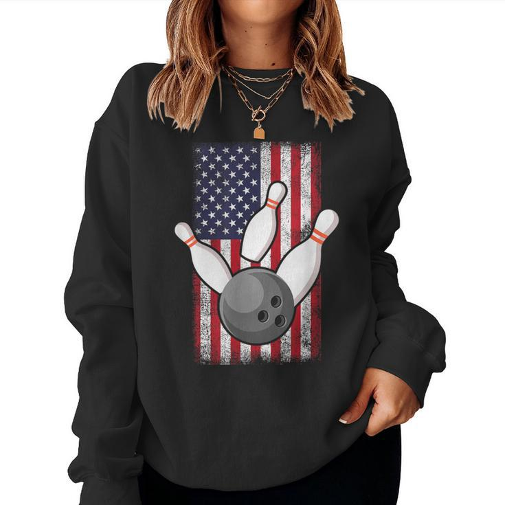 Bowling Bowler Usa American Flag Patriotic Women Sweatshirt