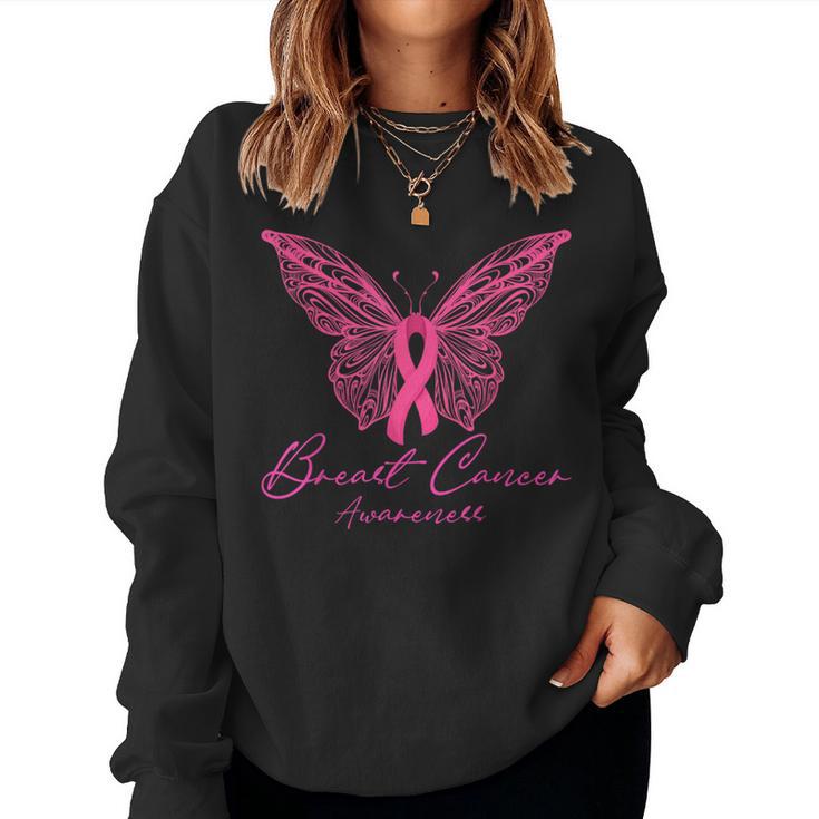 Breast Cancer Awareness Pink Butterfly Pink Ribbon Women Women Sweatshirt