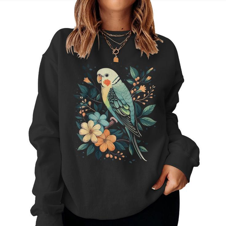Budgie Parakeet Bird Mom Budgerigar Parrot Vintage Flower Women Sweatshirt