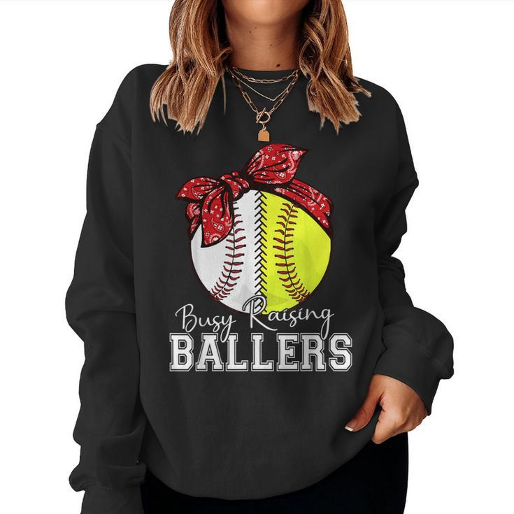 Busy Raising Ballers Softball Baseball Mama Mom Women Sweatshirt