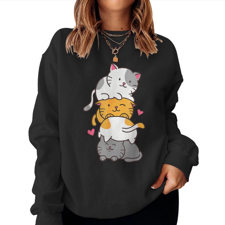 Cat Cute Kitty Pile Cats Anime Kawaii Neko Girls Women Sweatshirt