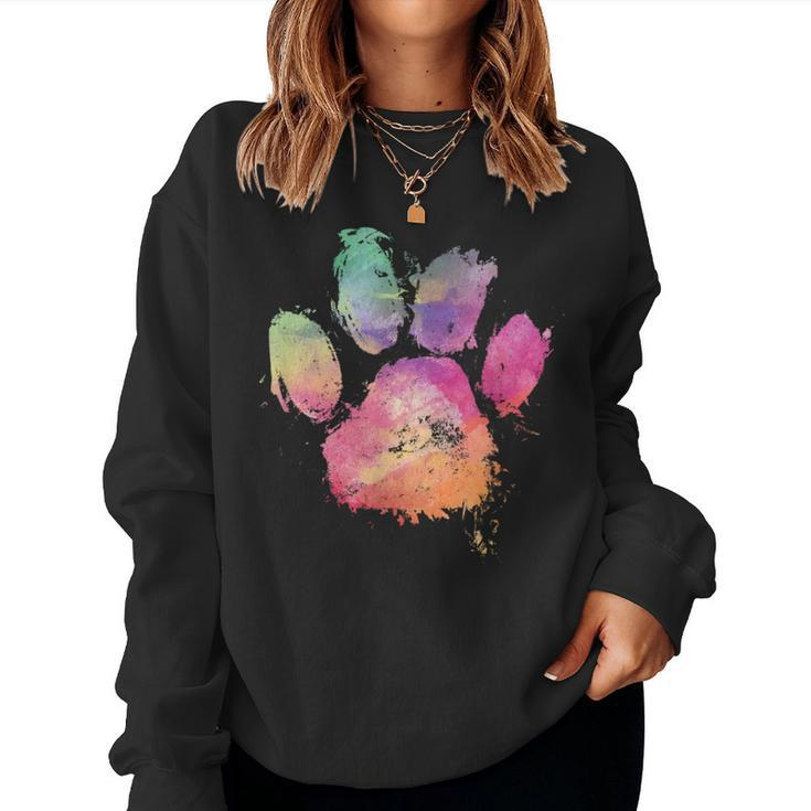 Cat Dog Paw Print Watercolor Rainbow Abstract Animal Lover Women Sweatshirt