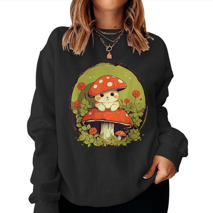 Cat Mushroom Cute Cottagecore Aesthetic Women Sweatshirt