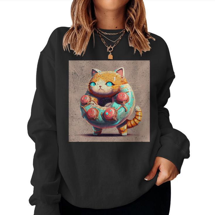 Cat Robot Donut Women Sweatshirt