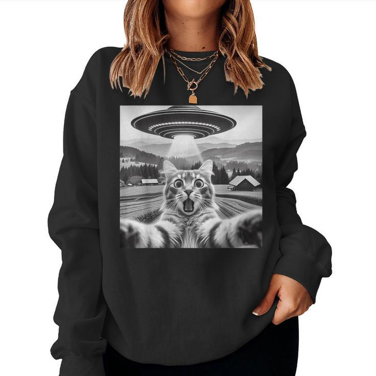 Cat Selfie With Alien Ufo Cat For Kid Women Sweatshirt