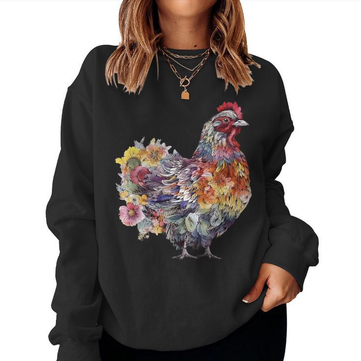 Chicken Aesthetic Flowers Cute Cottagecore Floral Chicken Women Sweatshirt