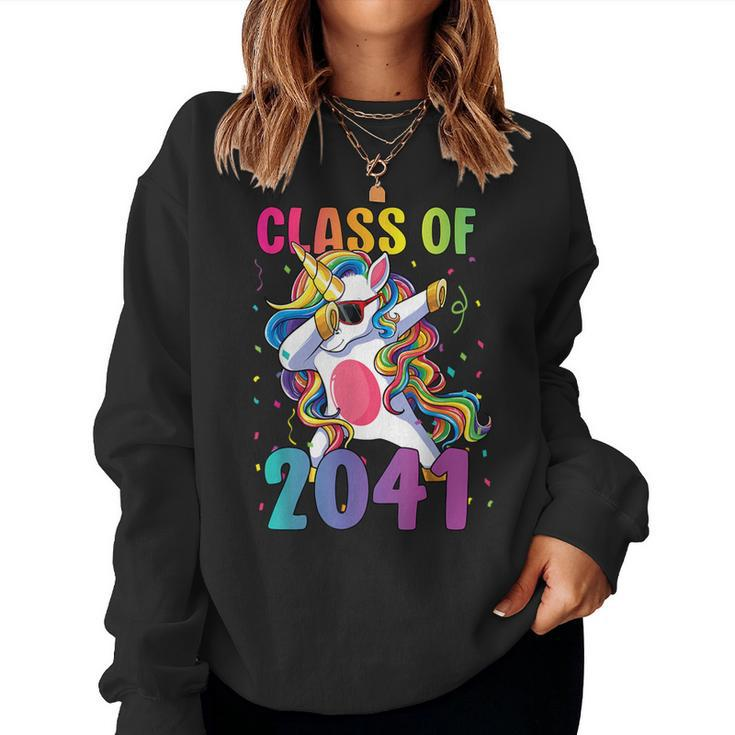 Class Of 2041 Girls Dabbing Unicorn Grow With Me Women Sweatshirt