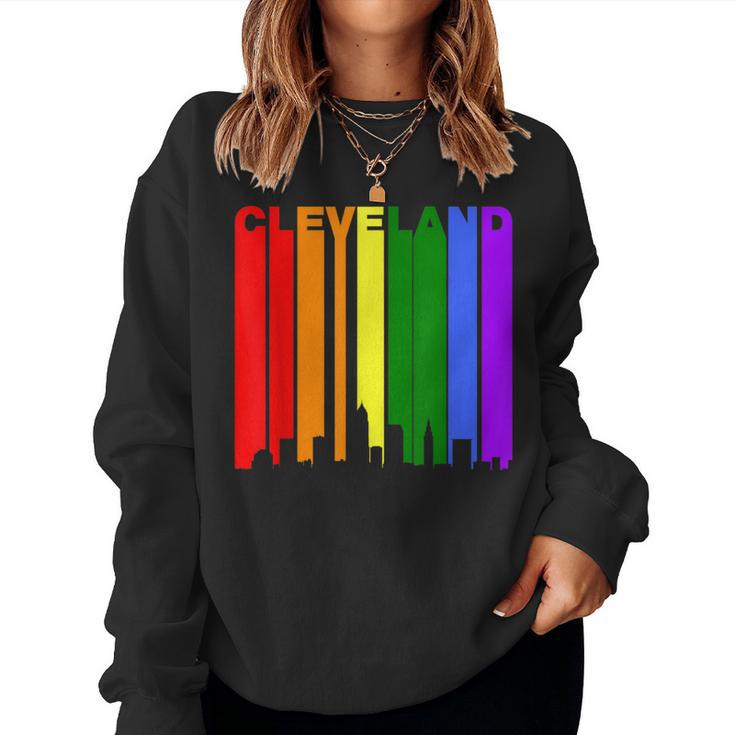 Cleveland Ohio Downtown Rainbow Skyline Lgbt Gay Pride Women Sweatshirt