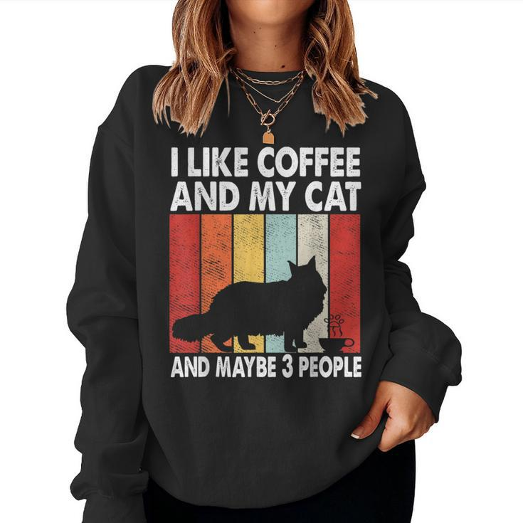 I Like Coffee And My Cat Maybe 3 People Vintage Maine Coon Women Sweatshirt