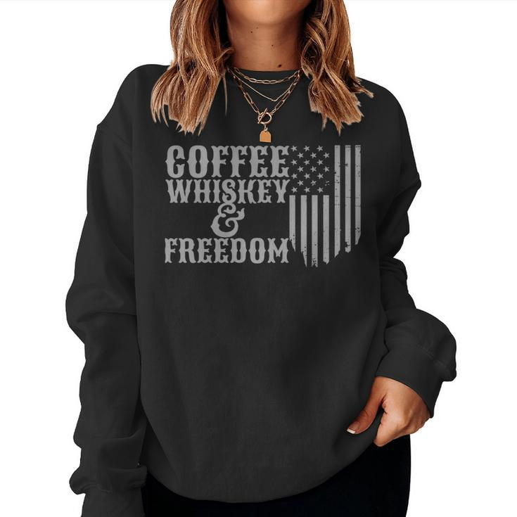Coffee Whiskey And Freedom Vintage Rustic American Flag Women Sweatshirt
