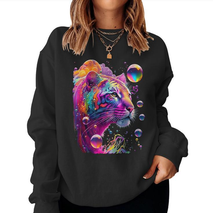 Colorful Rainbow Tiger Graphic Women Sweatshirt