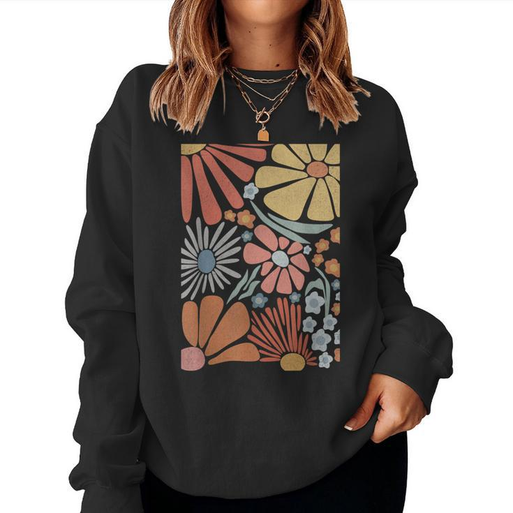 Colorful Summer Groovy Floral Colorful Retro Flowers Women Sweatshirt