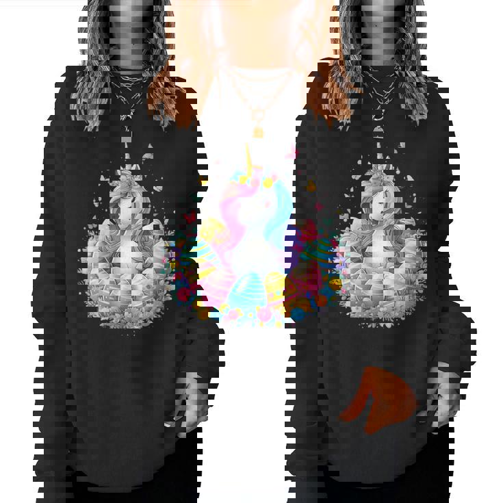 Colorido Unicornio De Huevo De Pascua Cuello Sudadera Mujer