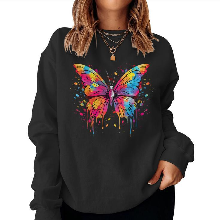 Cool Butterfly On Colorful Painted Butterfly Women Sweatshirt