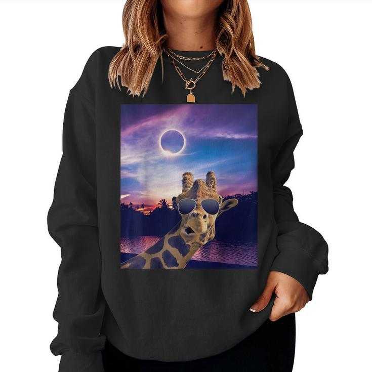 Cool Giraffe Selfie With Solar 2024 Eclipse Sunglasses Women Sweatshirt