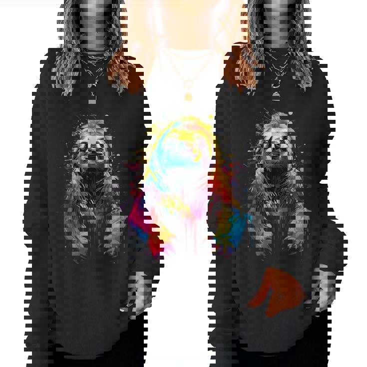 Cool Sloth On Colorful Painted Sloth Women Sweatshirt