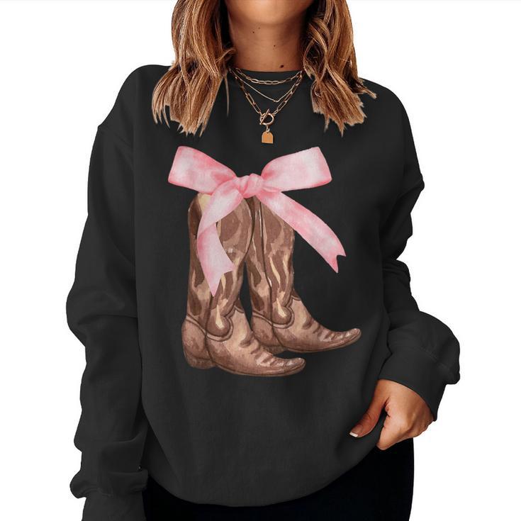 Coquette Pink Bow Cowboy Boots Cute Y2k N Girls Women Women Sweatshirt