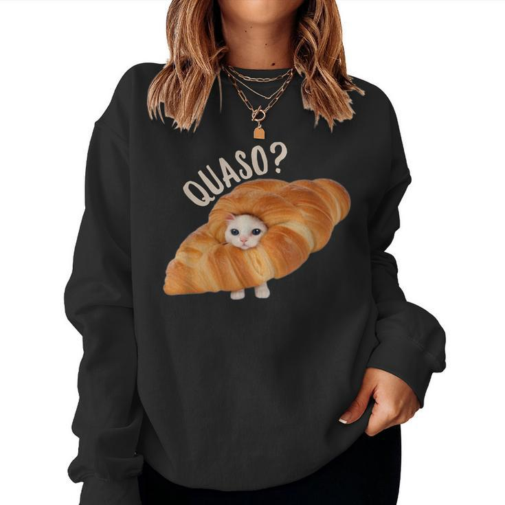 Croissant Quasocat Meme For Vintage Croissant Cat Meme Women Sweatshirt