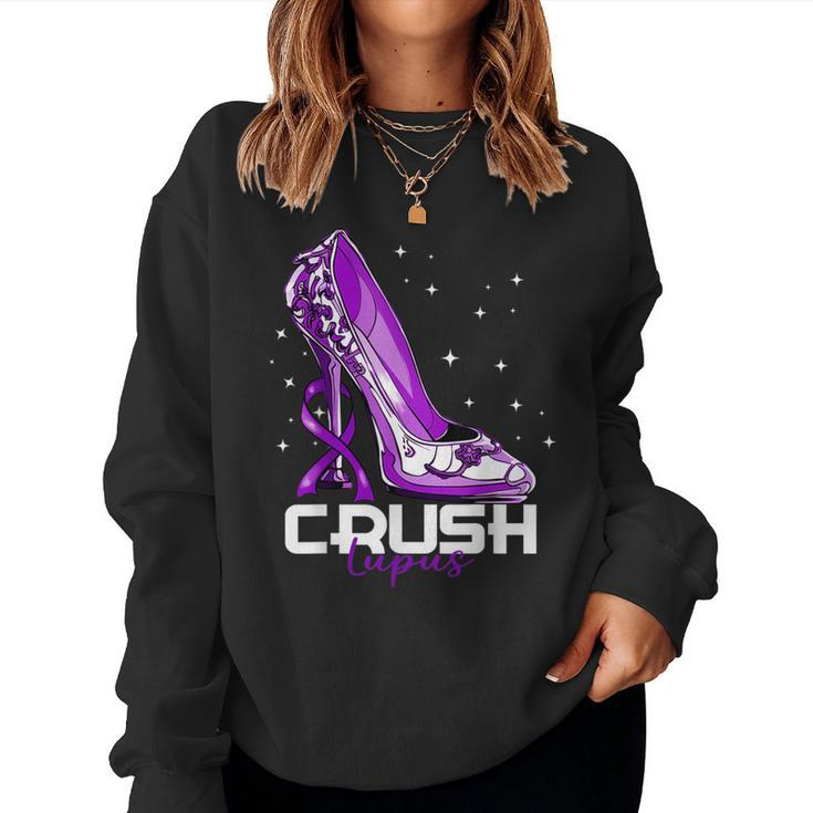 Crush Lupus Awareness Purple High Heel Purple Ribbon Womens Women Sweatshirt
