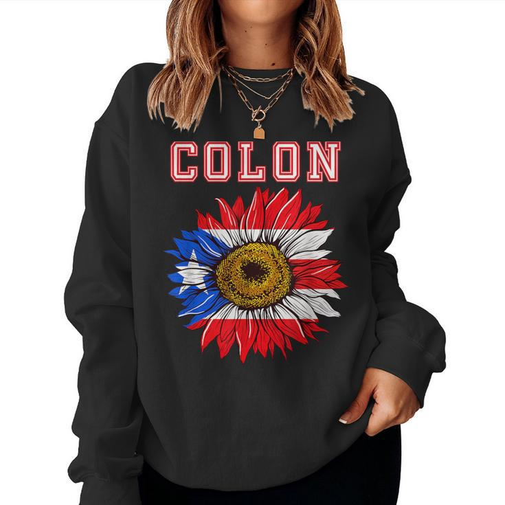 Custom Colon Surname Family Name Puerto Rico Flag Sunflower Women Sweatshirt