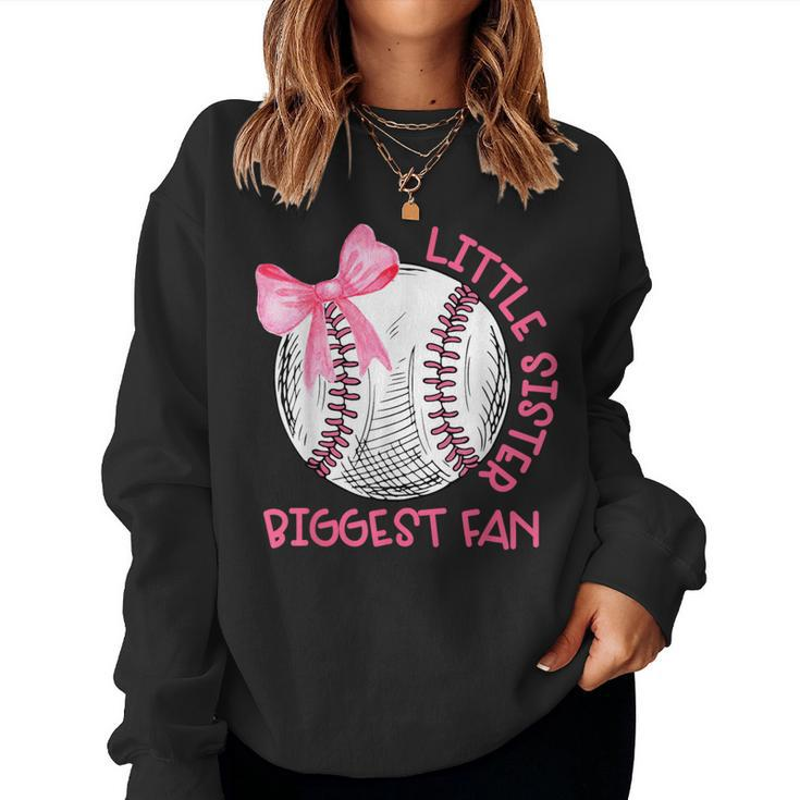 Cute Bow Coquette Little Sister Biggest Fan Baseball Girls Women Sweatshirt