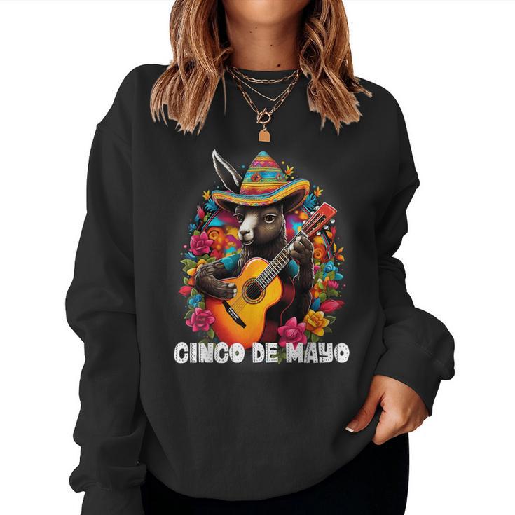 Cute Donkey Cinco De Mayo Mexican Holiday Guitar Music Women Sweatshirt