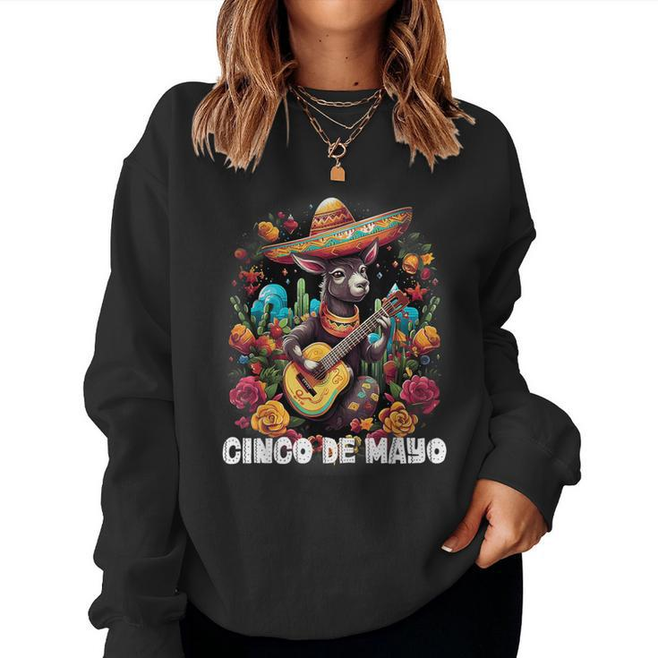 Cute Donkey Cinco De Mayo Mexican Party Guitar Music Apparel Women Sweatshirt